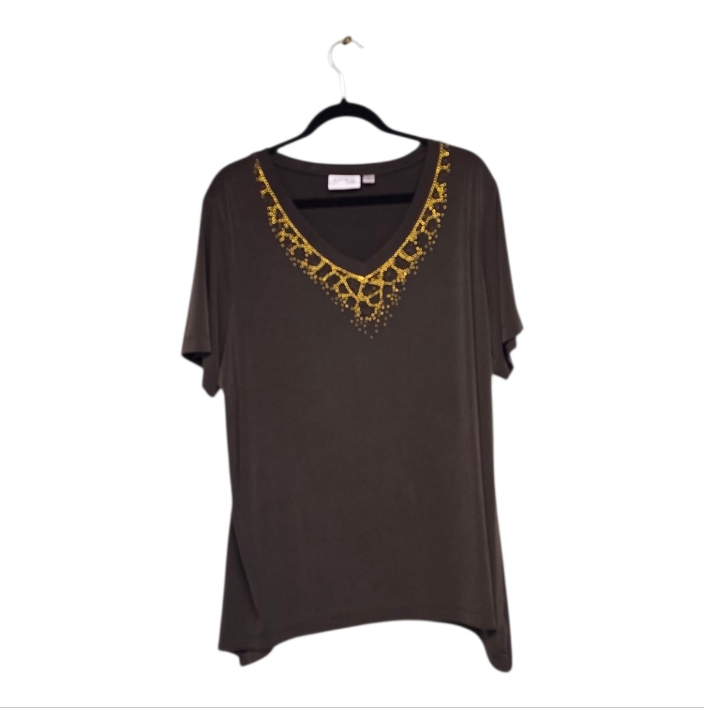 Elegant Brown Top with Gold Accents